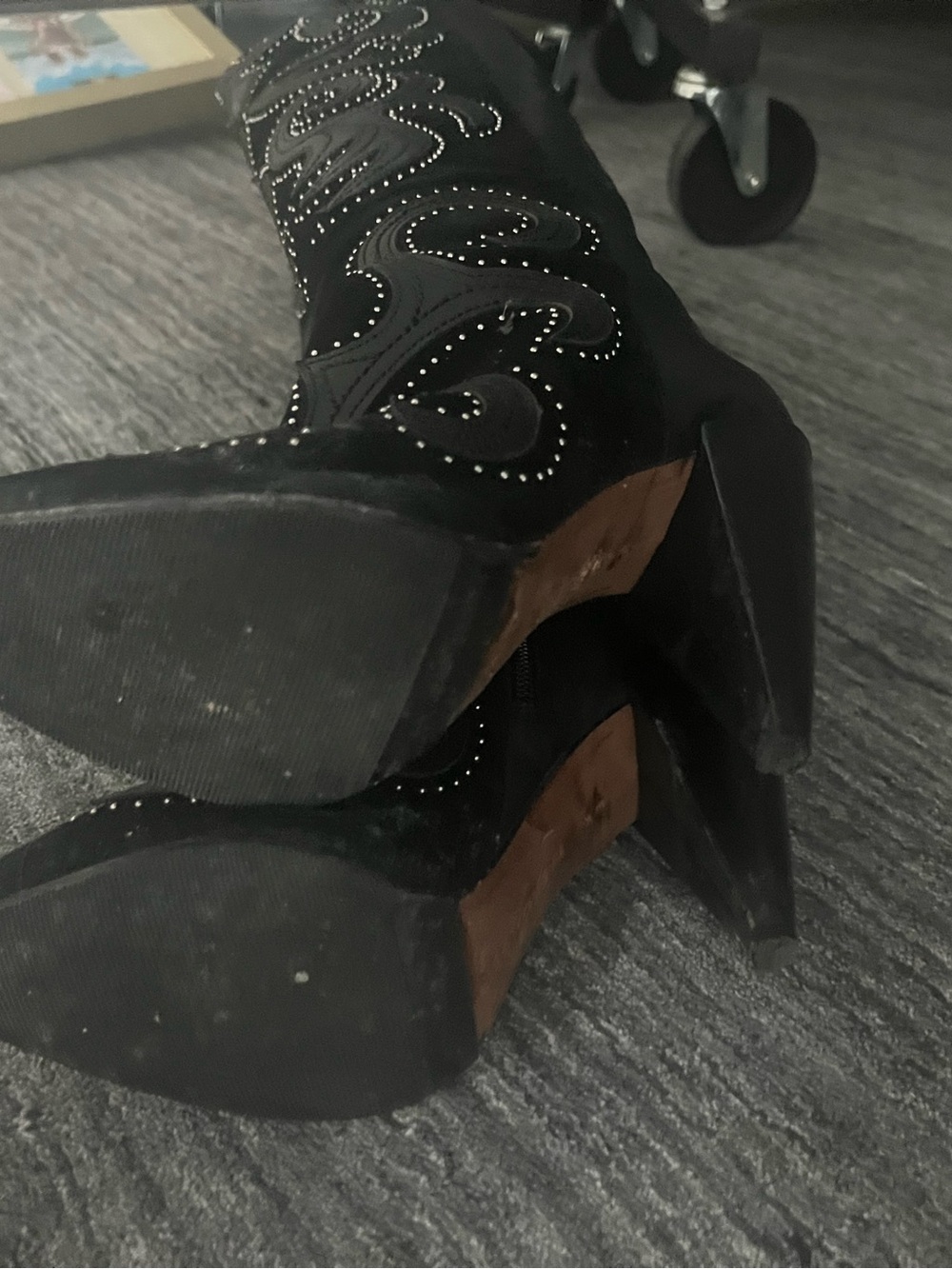 Women's Black Embellished over Knee-High Heeled Boots - Picture 3 of 3